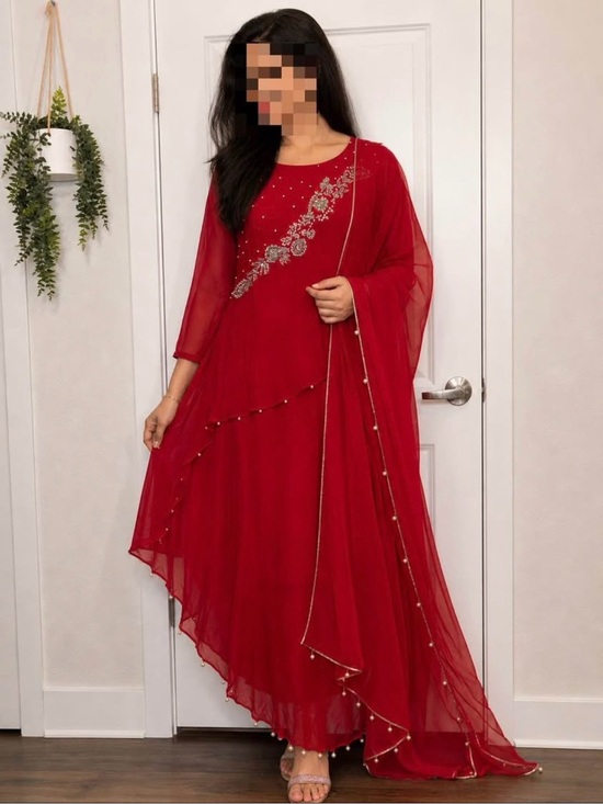 ethnic Dresses & Skirts - Red Embellished Long-Sleeve Women's Dress